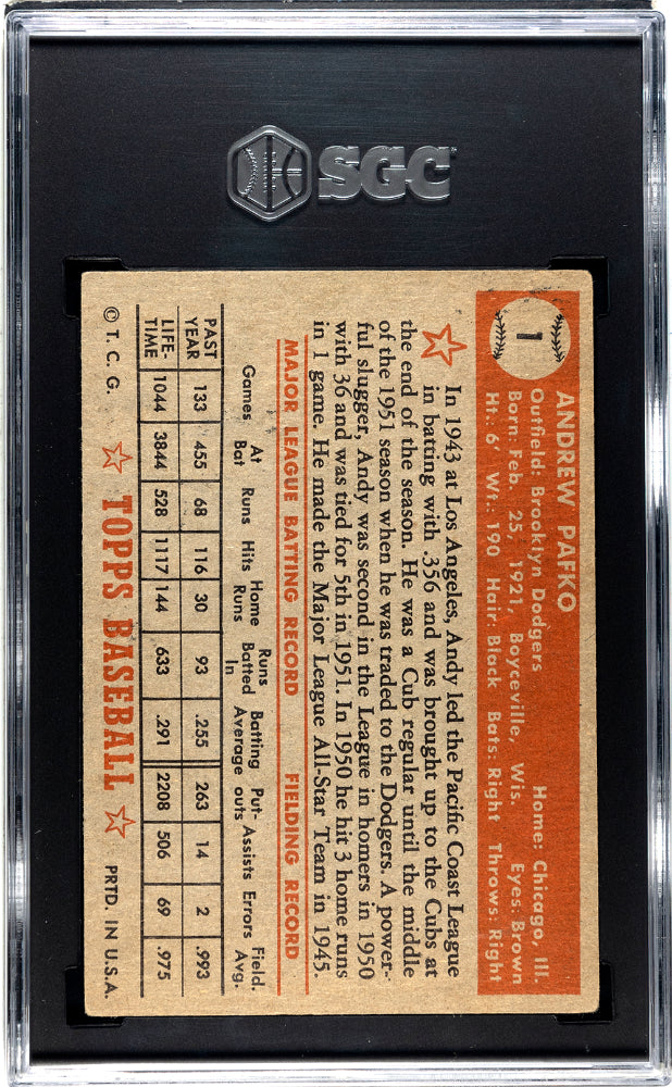 1952 Topps Andy Pafko #1 Red Back SGC 1.5