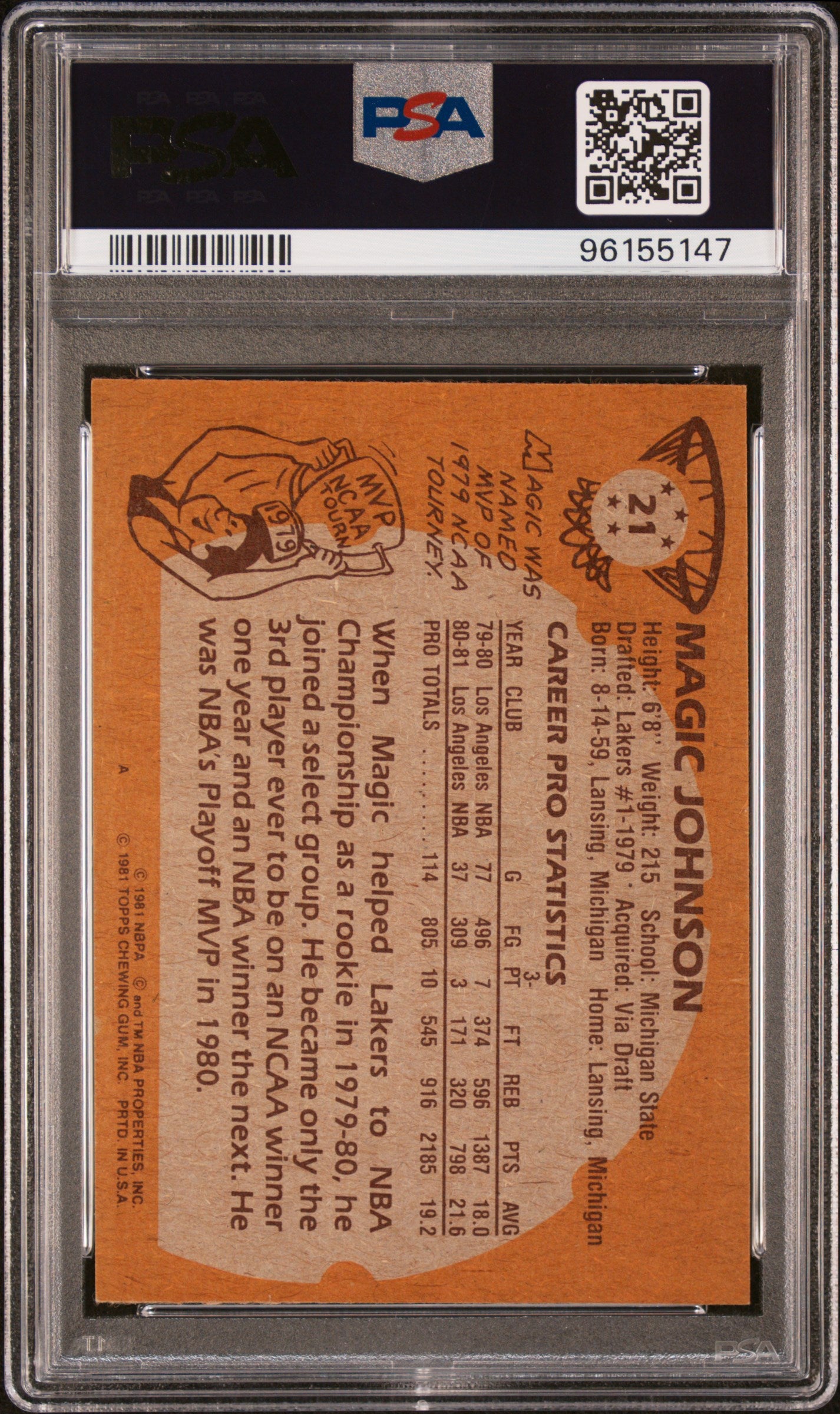 1981 Topps Magic Johnson #21 PSA 8