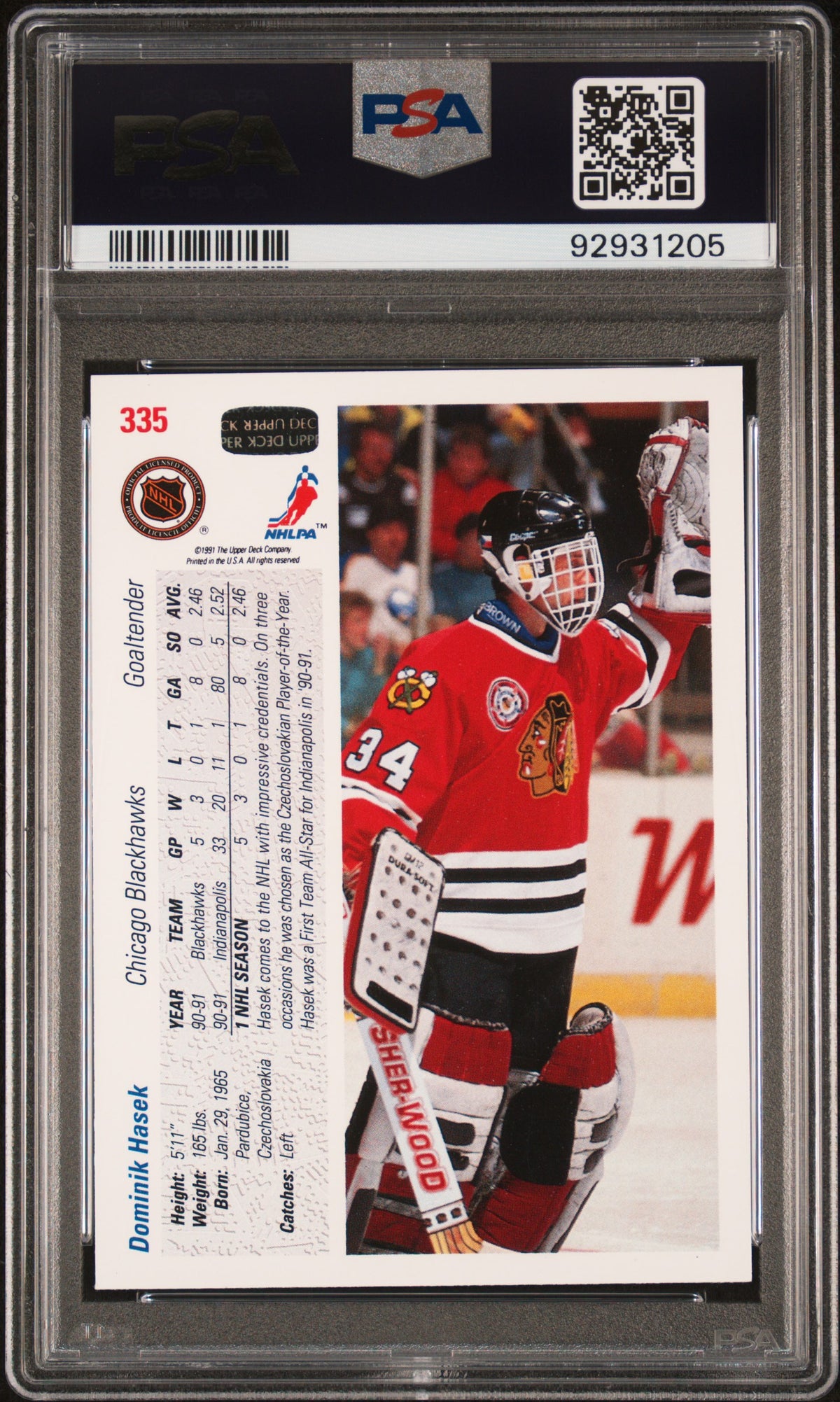 1991 Upper Deck Dominik Hasek #335 PSA 10
