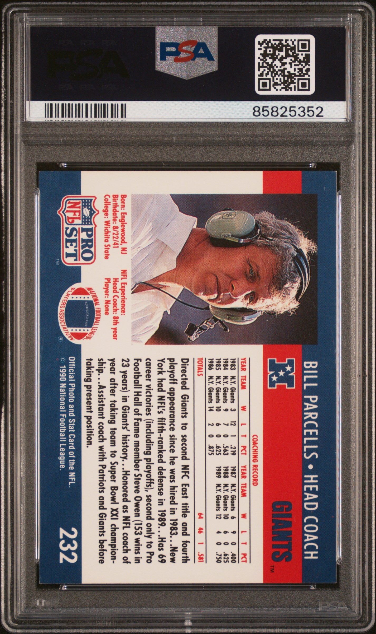 1990 Pro Set Bill Parcells #232 PSA A Auto A