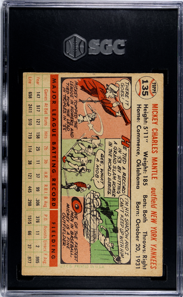 1956 Topps Mickey Mantle #135 White Back SGC 3.5