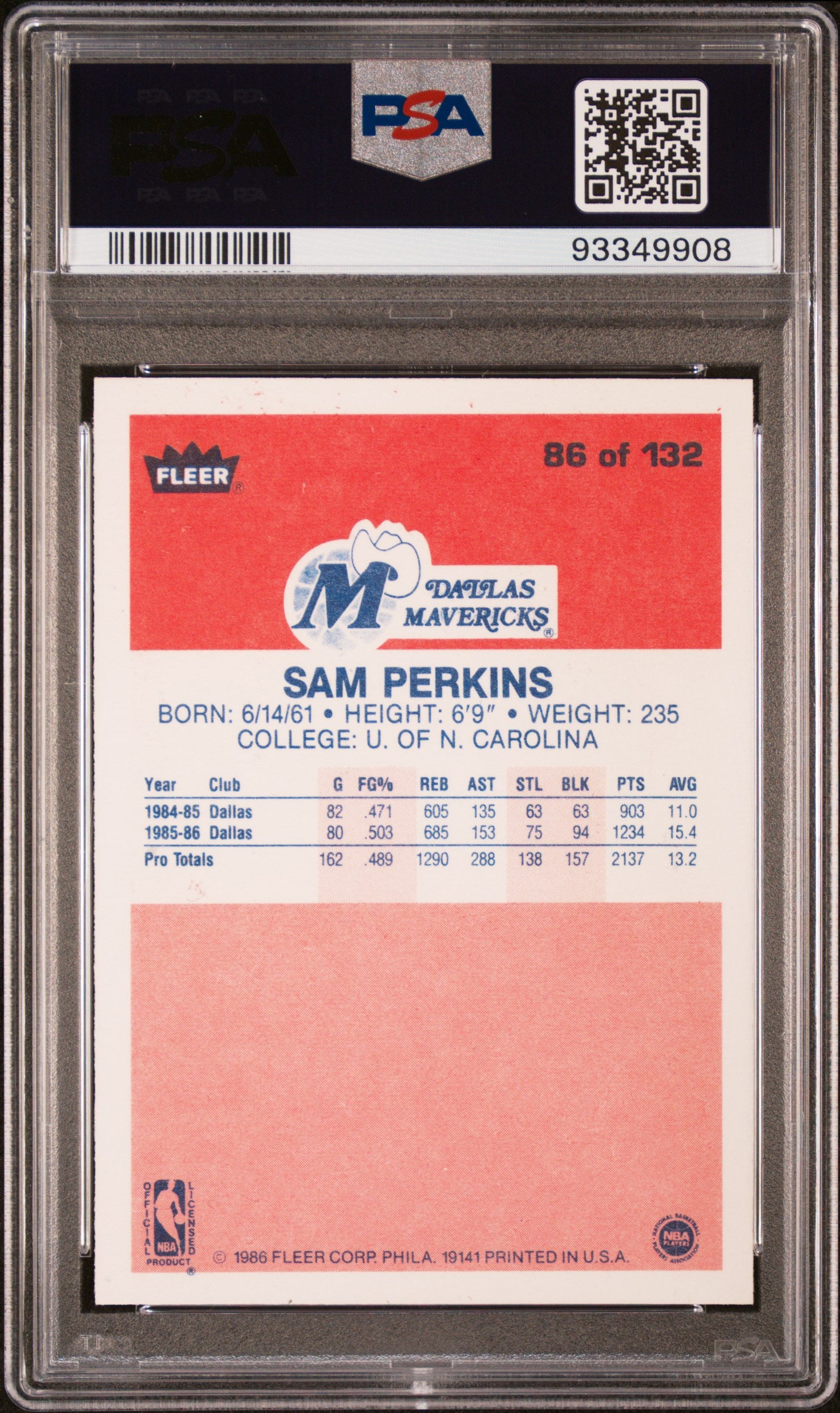 1986 Fleer Sam Perkins #86 PSA 9