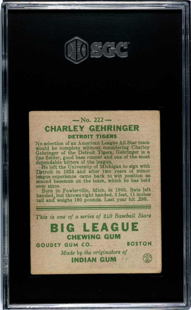 1933 Goudey Charley Gehringer #222 SGC 1.5