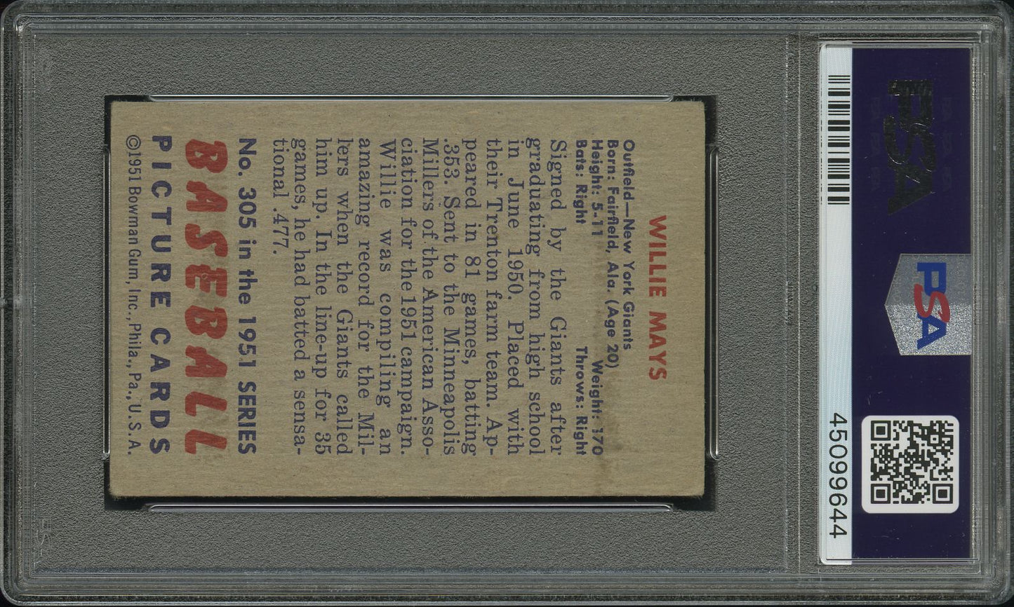 1951 Bowman Willie Mays #305 PSA 2.5