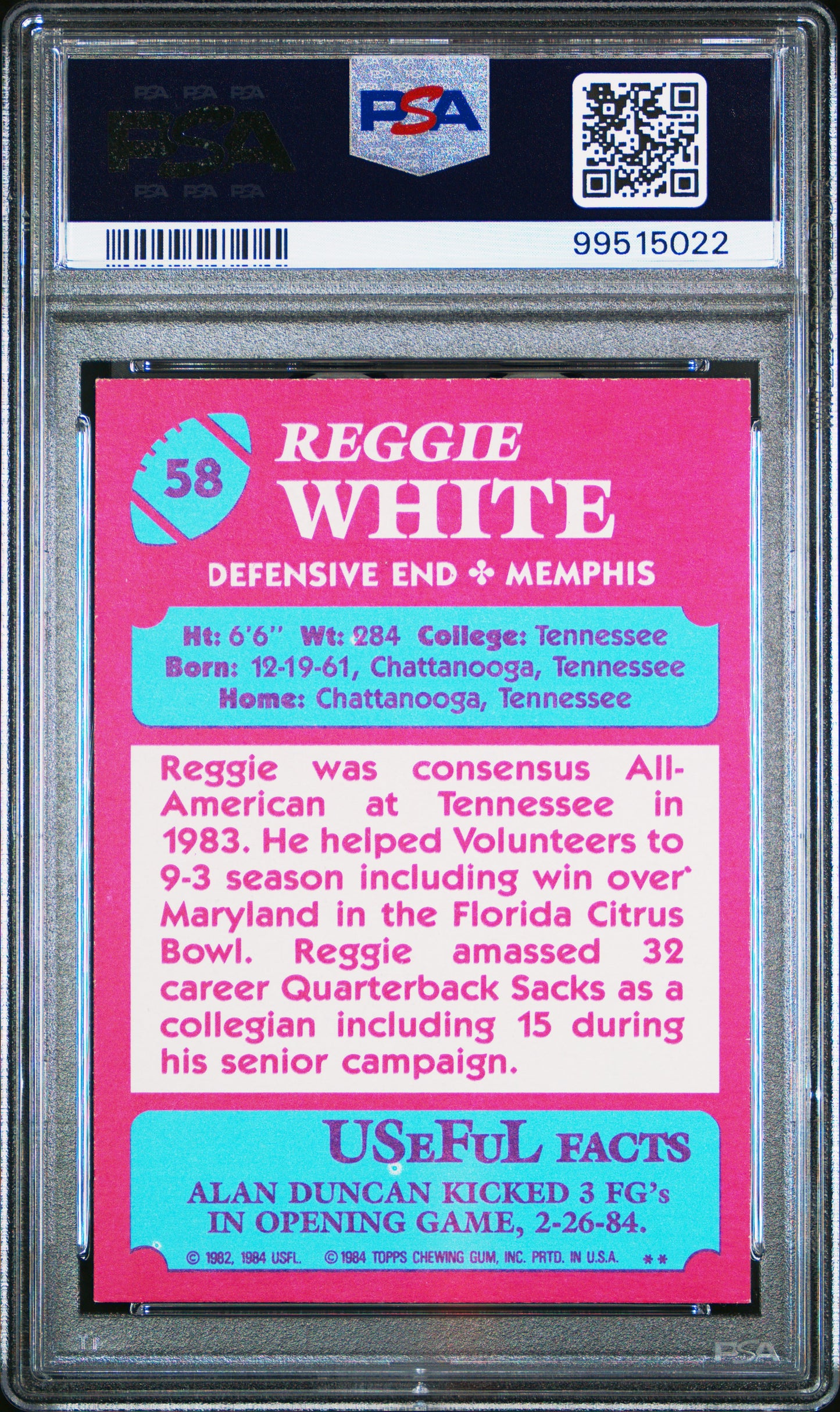 1984 Topps Usfl Reggie White #58 PSA 8