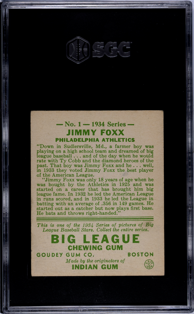 1934 Goudey Jimmy Foxx #1 SGC 5