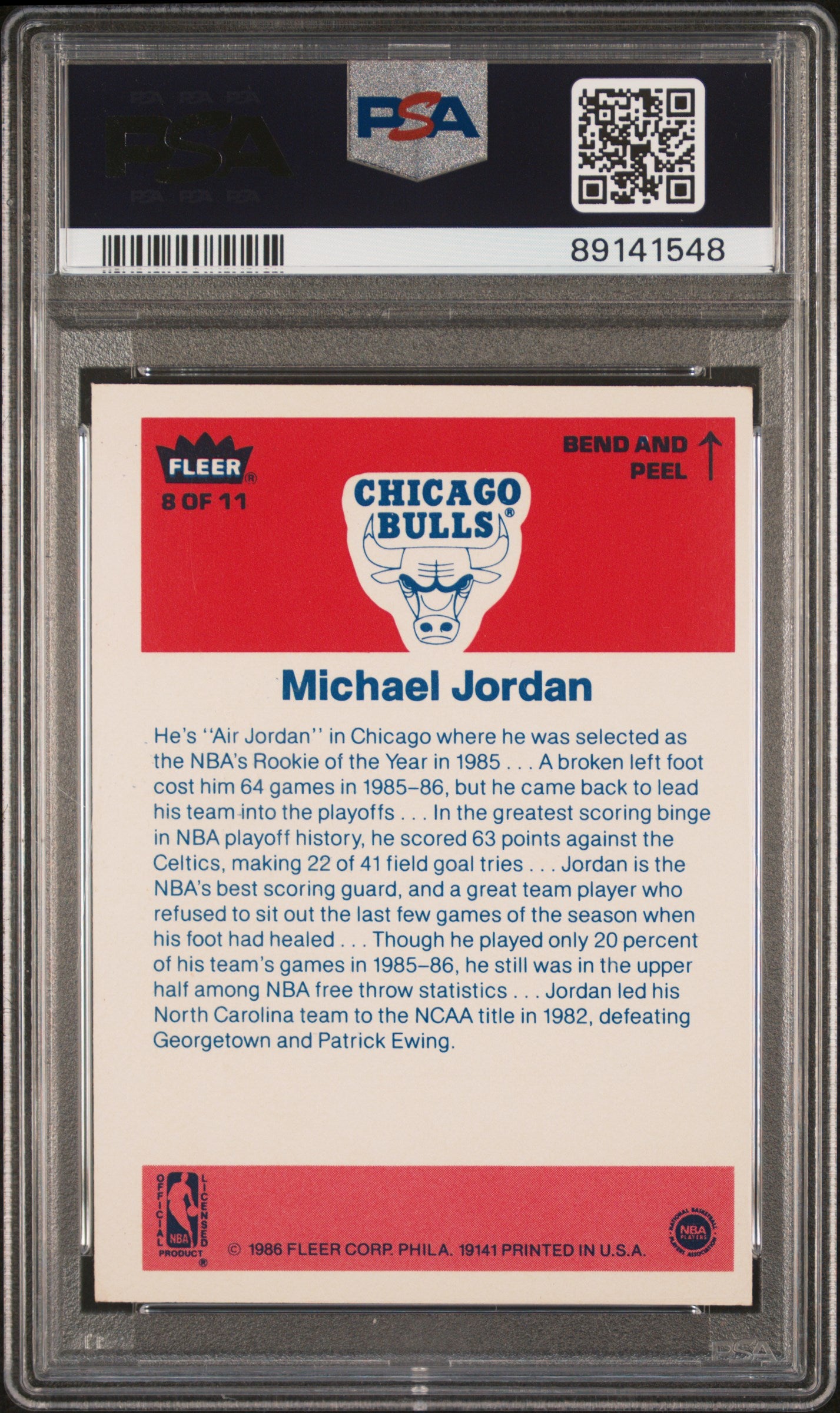 1986 Fleer Sticker Michael Jordan #8 PSA 6