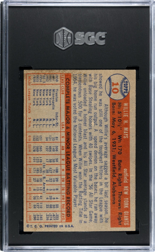 1957 Topps Willie Mays #10 SGC 5
