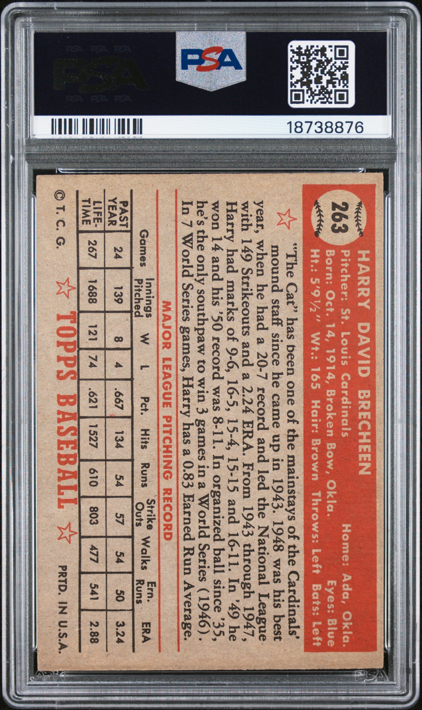 1952 Topps Harry Brecheen #263 PSA 7