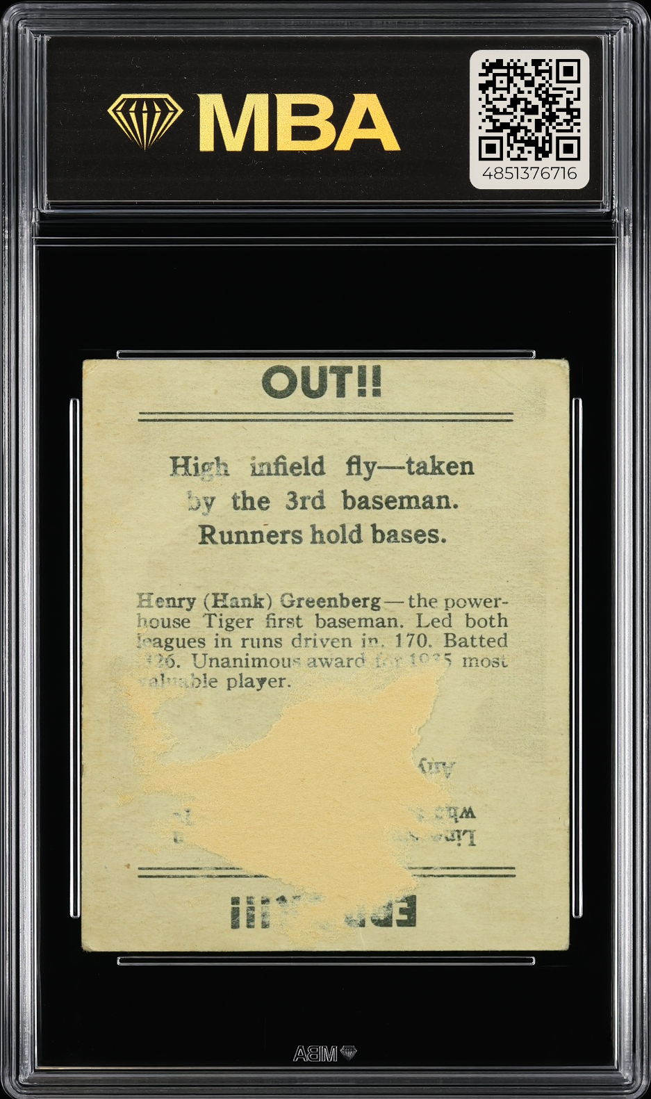 1936 Goudey Hank Greenberg MBA 1
