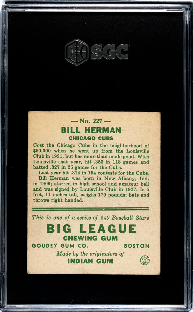 1933 Goudey Bill Herman #227 SGC 4