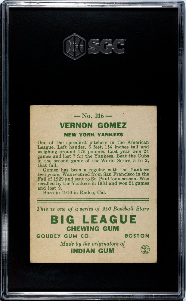 1933 Goudey Vernon Gomez #216 SGC 4.5