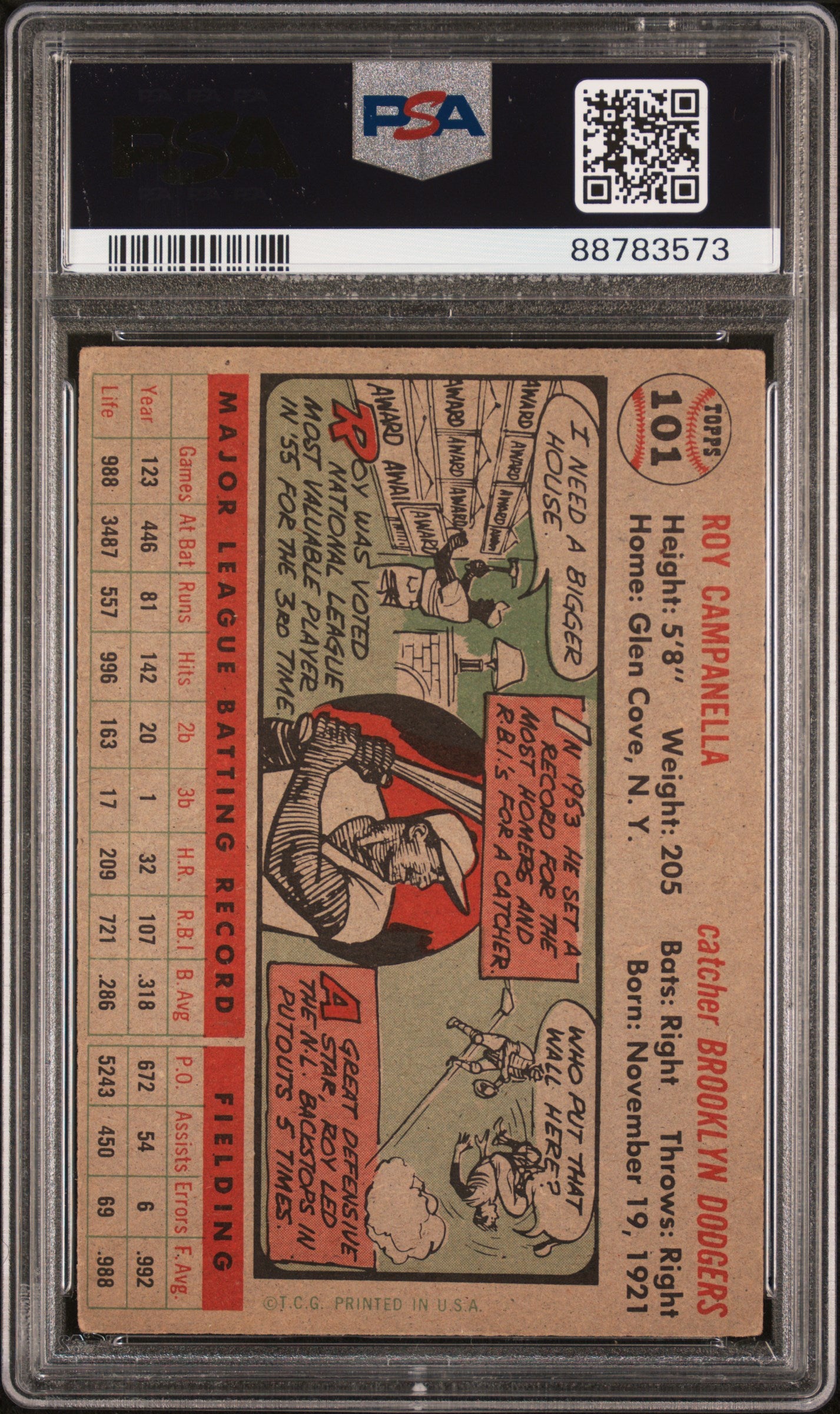 1956 Topps Roy Campanella #101 Gray Back PSA 3