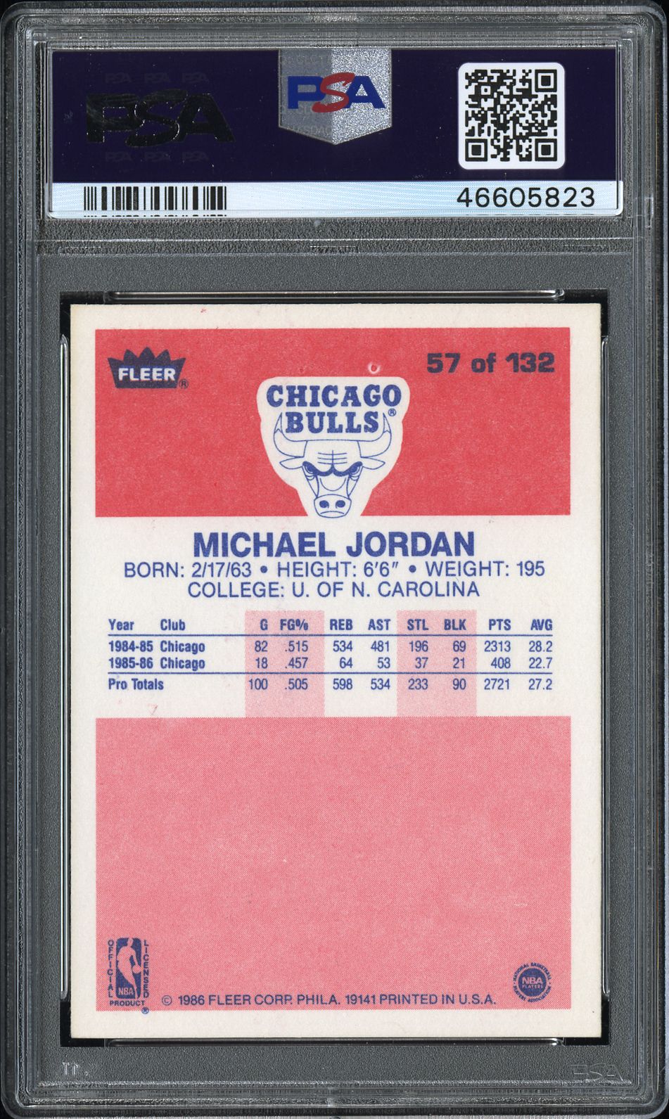 1986 Fleer Michael Jordan #57 PSA 7