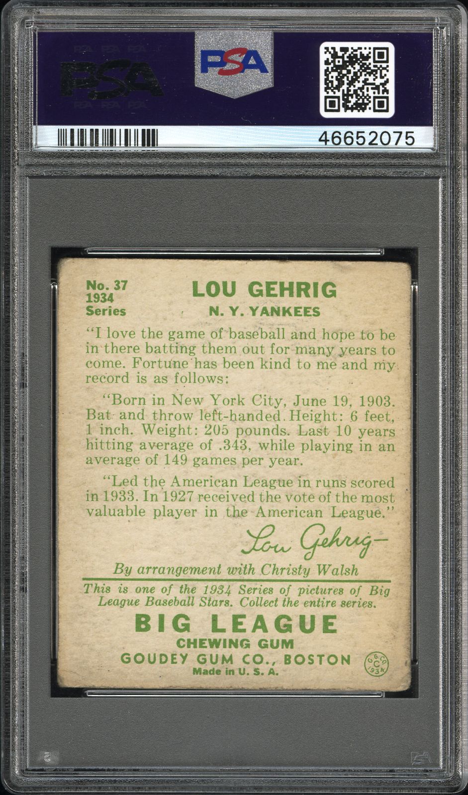 1934 Goudey Lou Gehrig #37 PSA 2.5