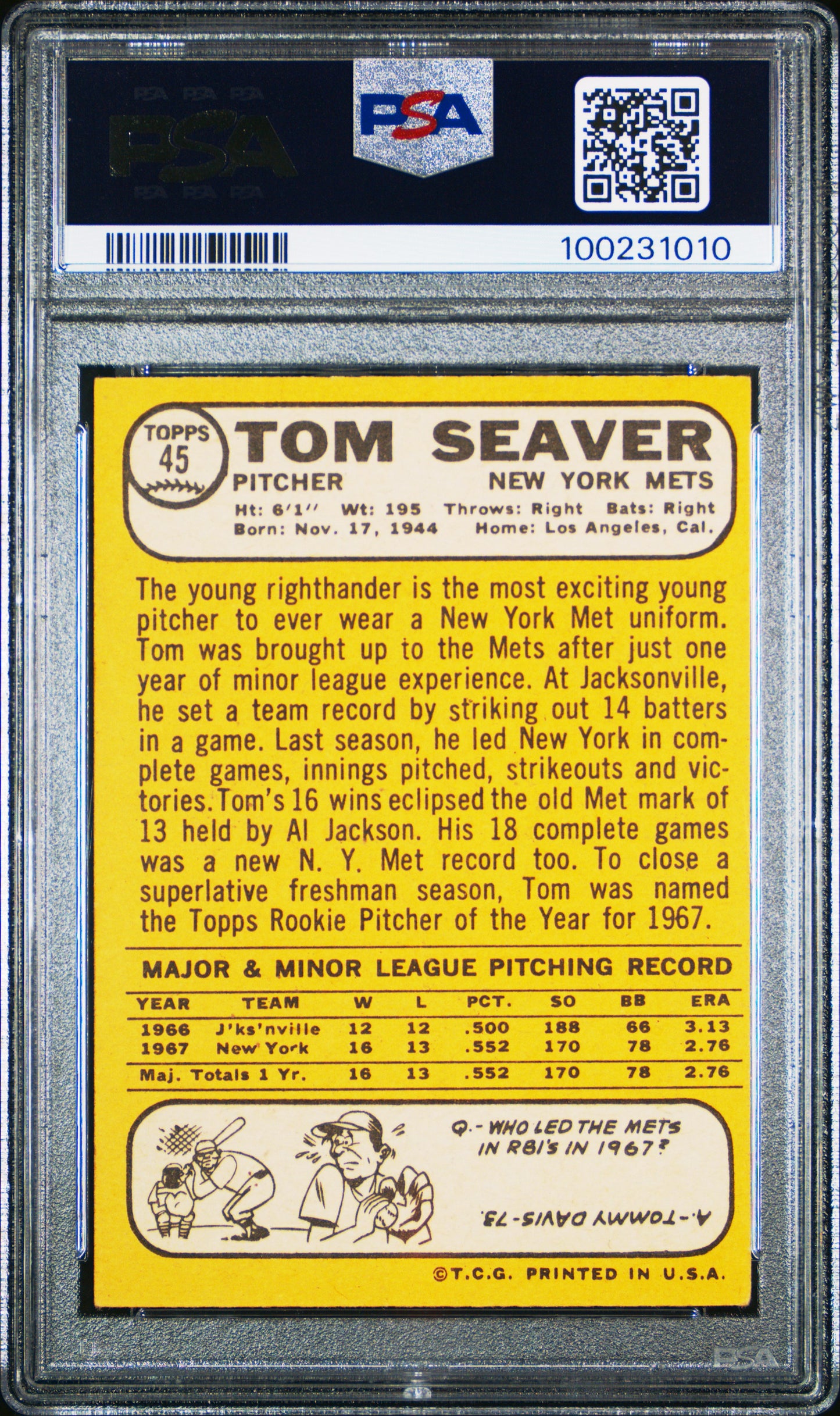 1968 Topps Tom Seaver #45 All Star Rookie PSA 6
