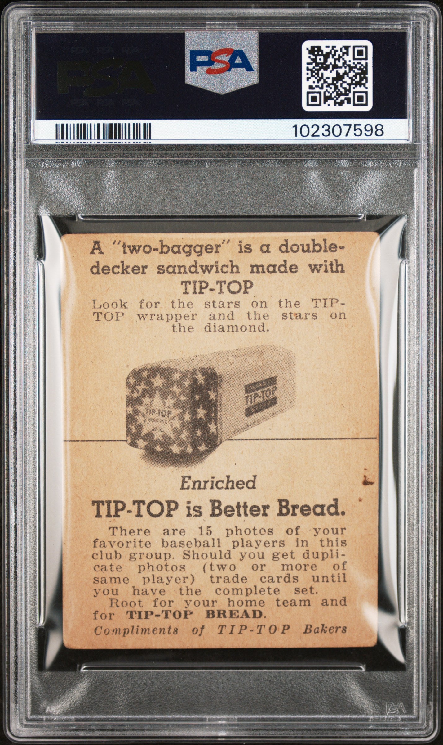 1947 Tip-Top Bread Warren Spahn PSA 2.5