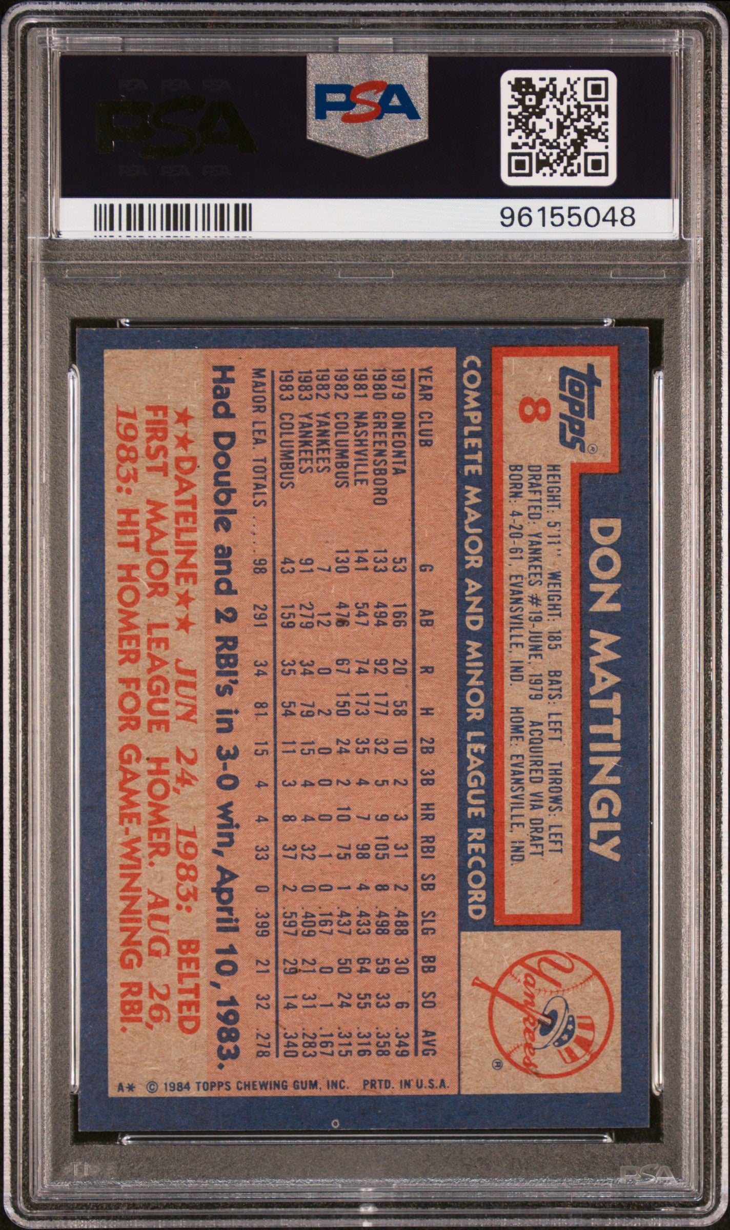 1984 Topps Don Mattingly #8 PSA 9