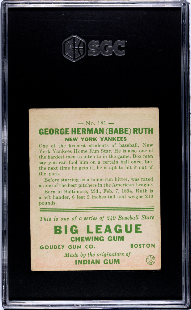 1933 Goudey Babe Ruth #181 SGC 3