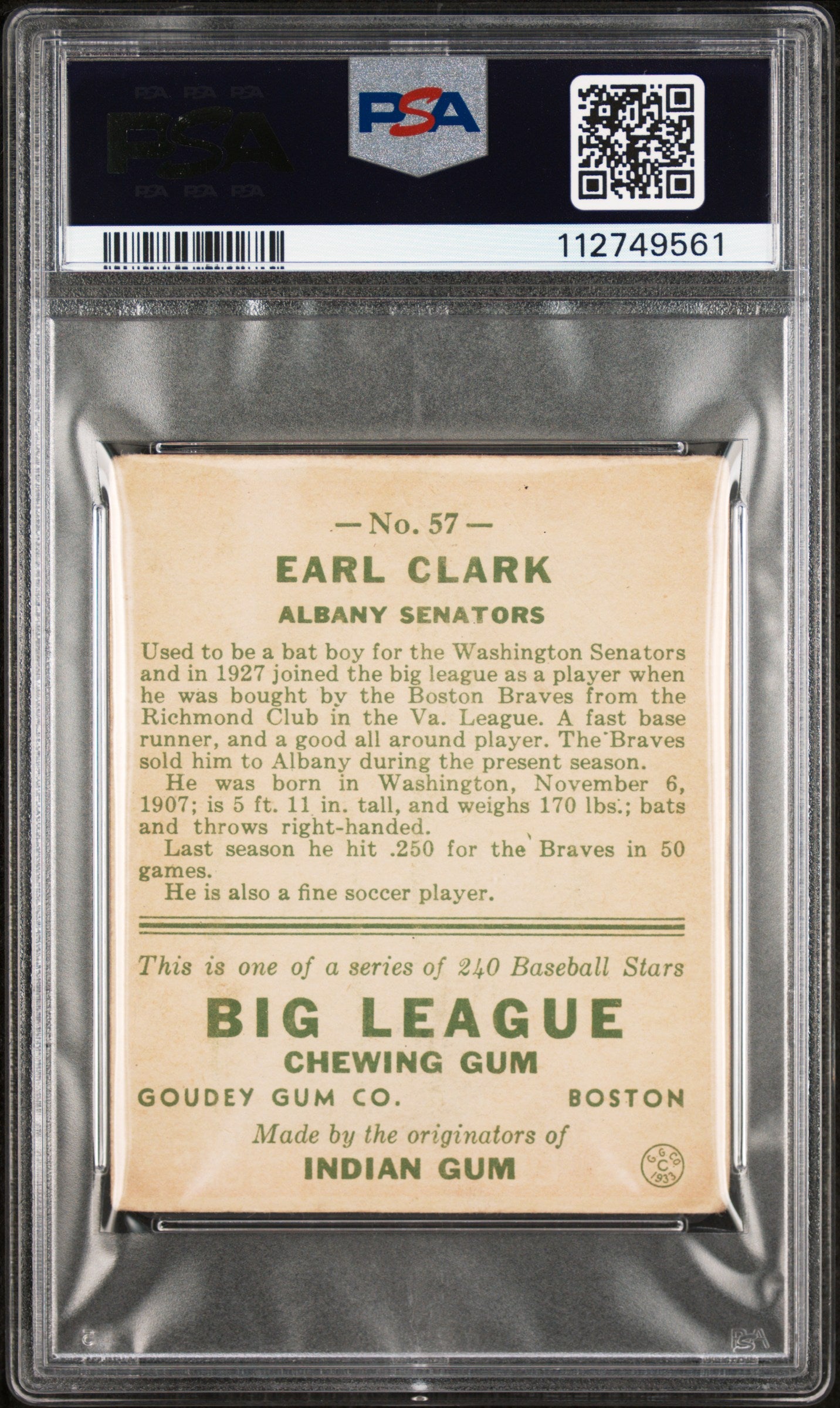 1933 Goudey Earl Clark #57 PSA 2