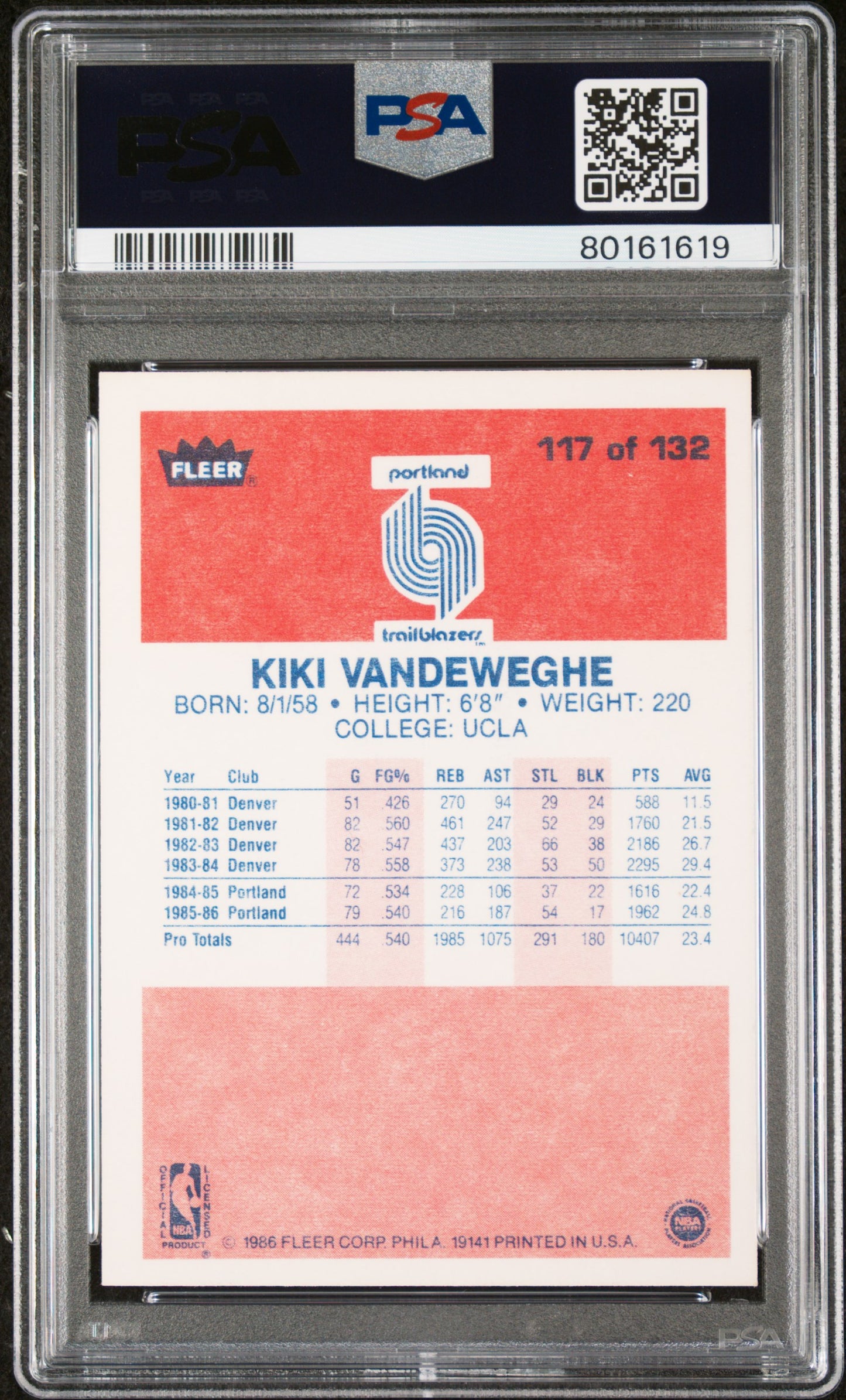 1986 Fleer Kiki Vandeweghe #117 PSA 8