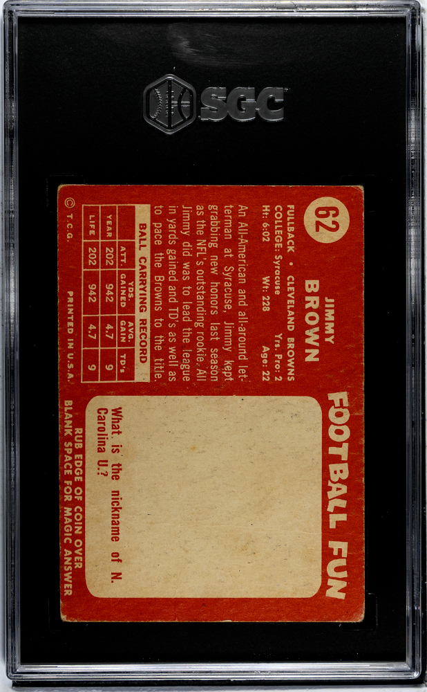 1958 Topps Jimmy Brown #62 SGC 2