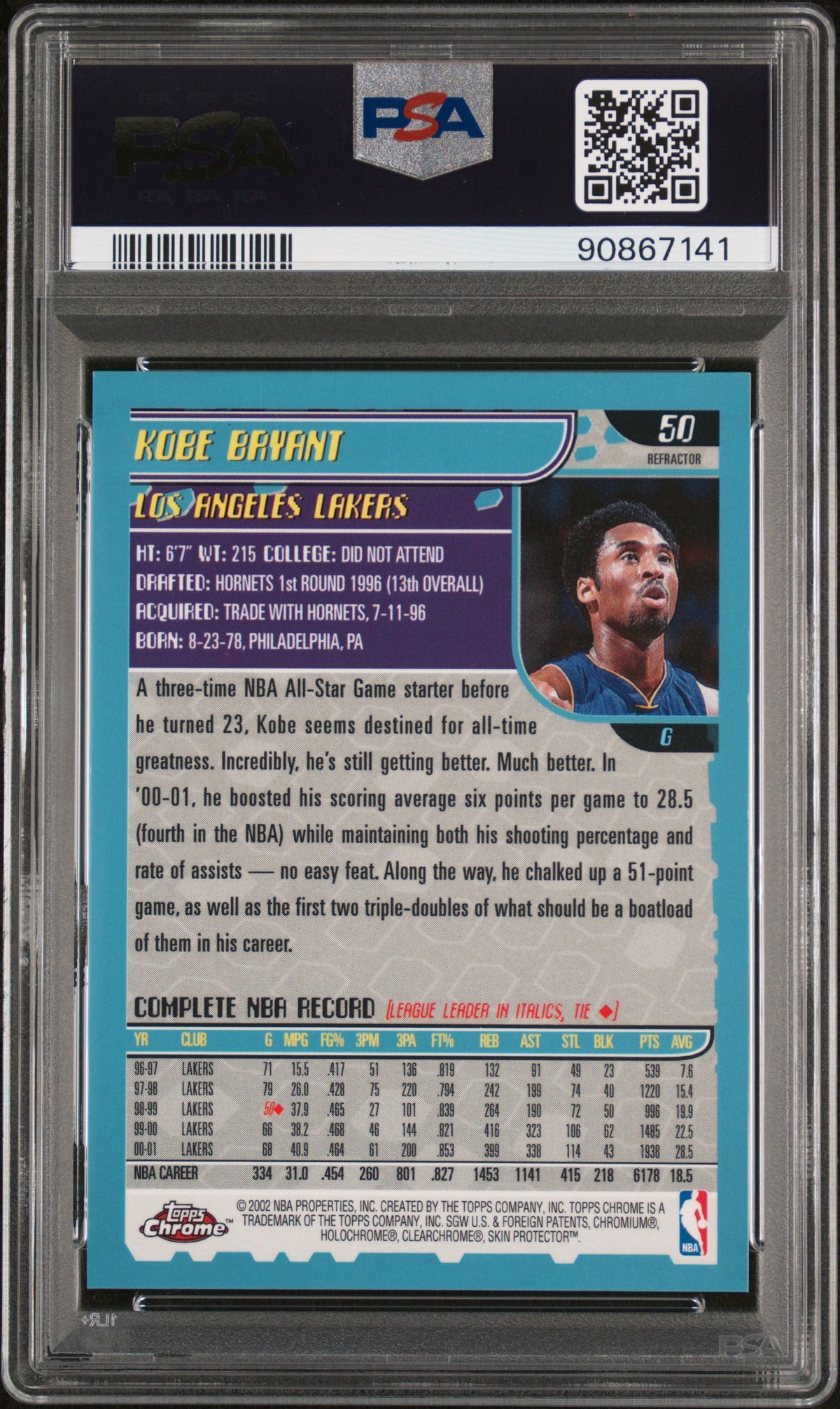 2001 Topps Chrome Kobe Bryant #50 Refractor PSA 9
