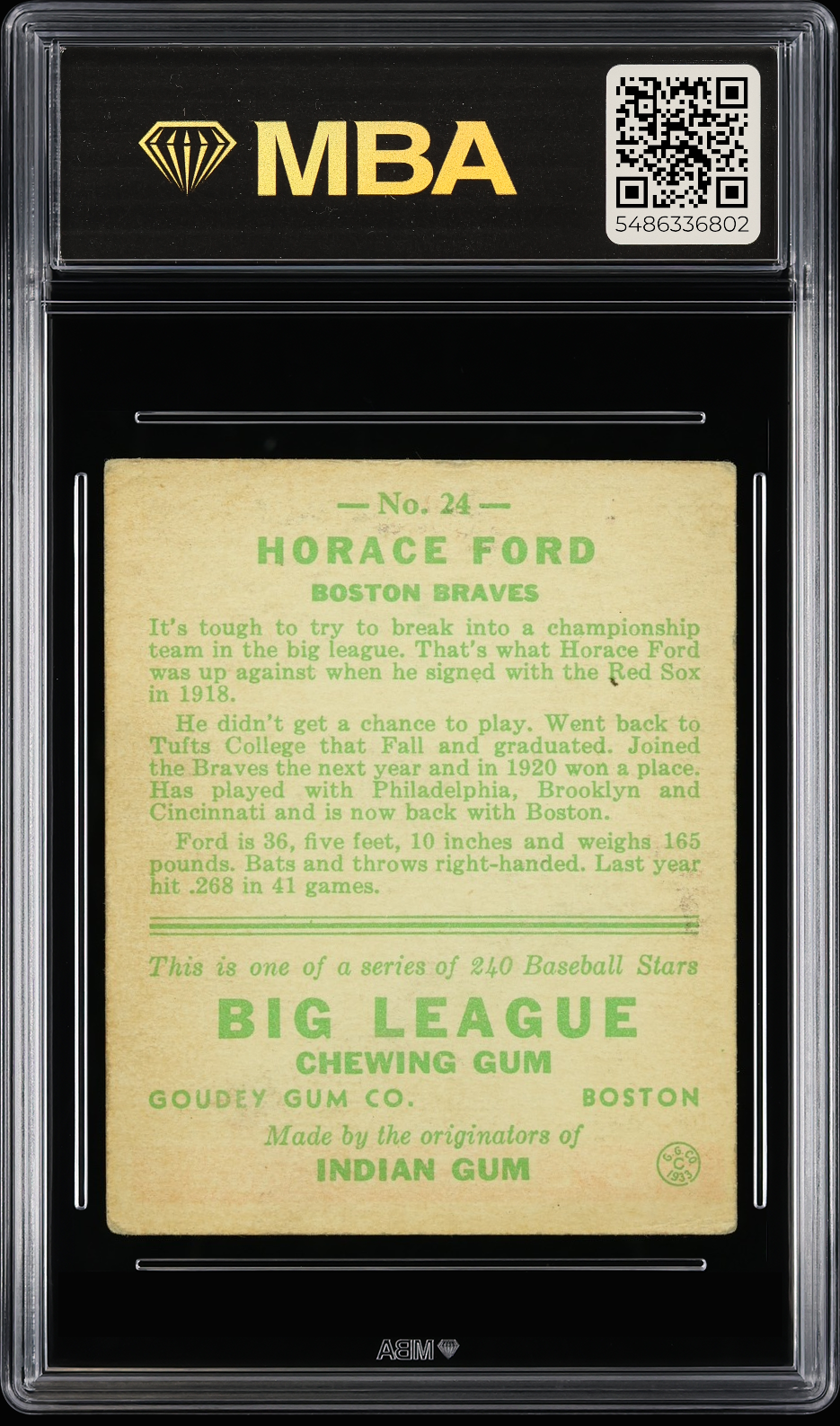 1933 Goudey Horace Ford #24 MBA 3