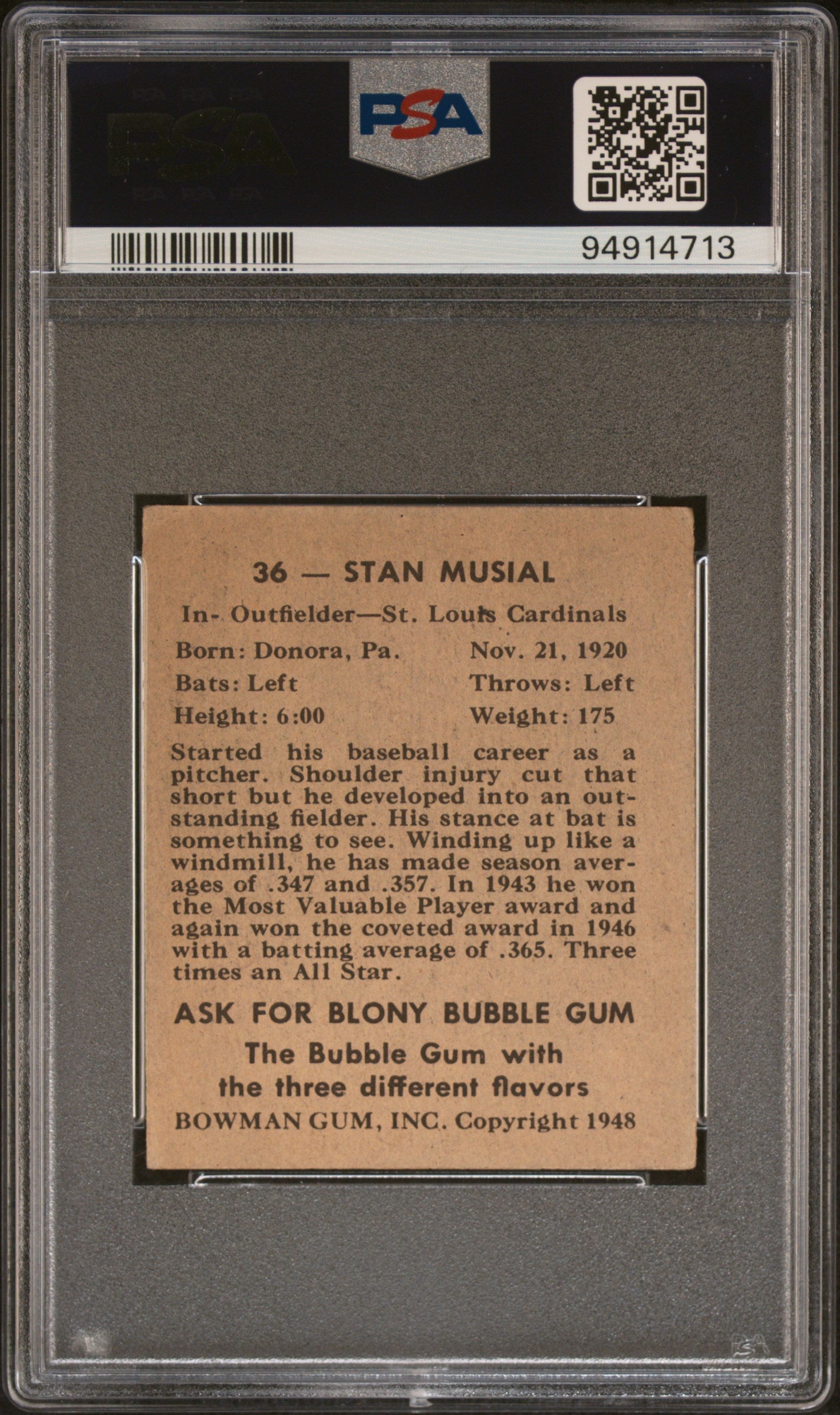 1948 Bowman Stan Musial #36 PSA 4