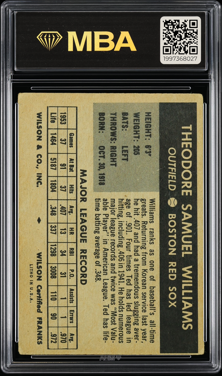 1954 Wilson Franks Ted Williams MBA 2