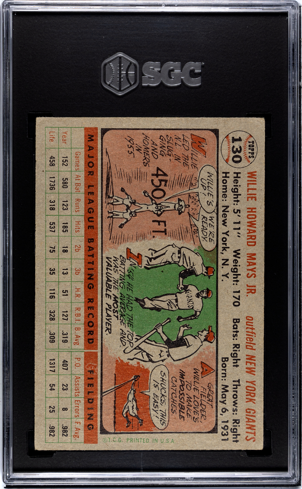 1956 Topps Willie Mays #130 Gray Back SGC 3