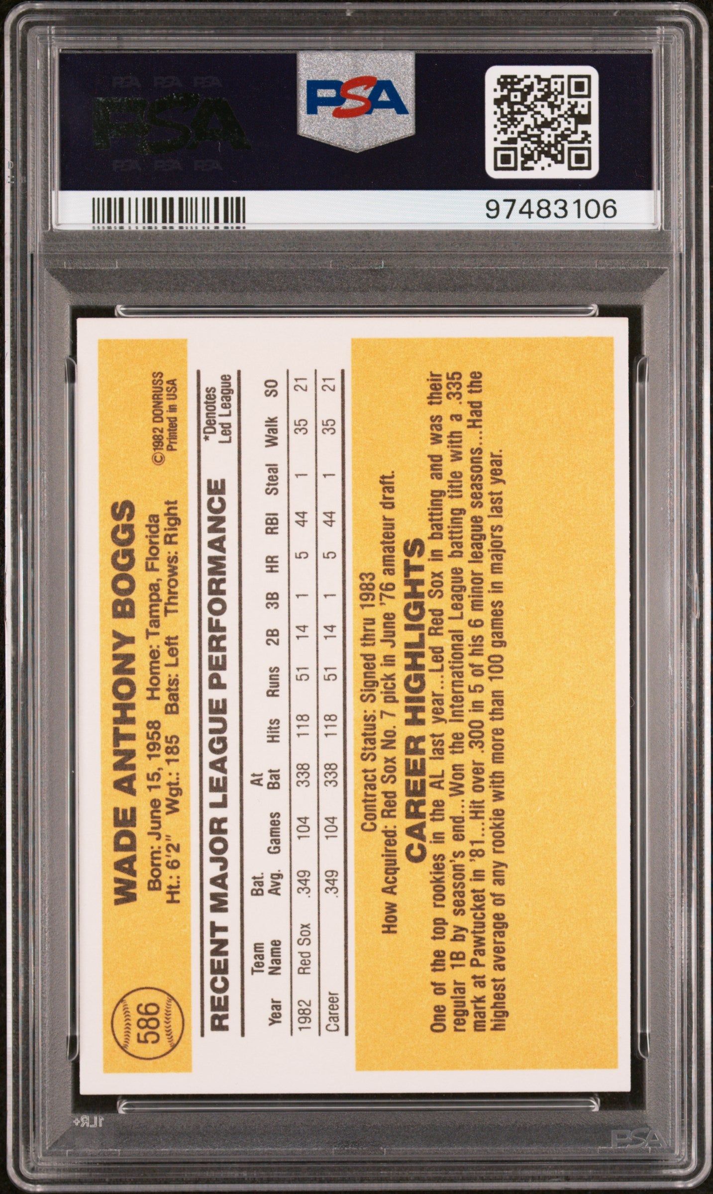 1983 Donruss Wade Boggs #586 PSA 10