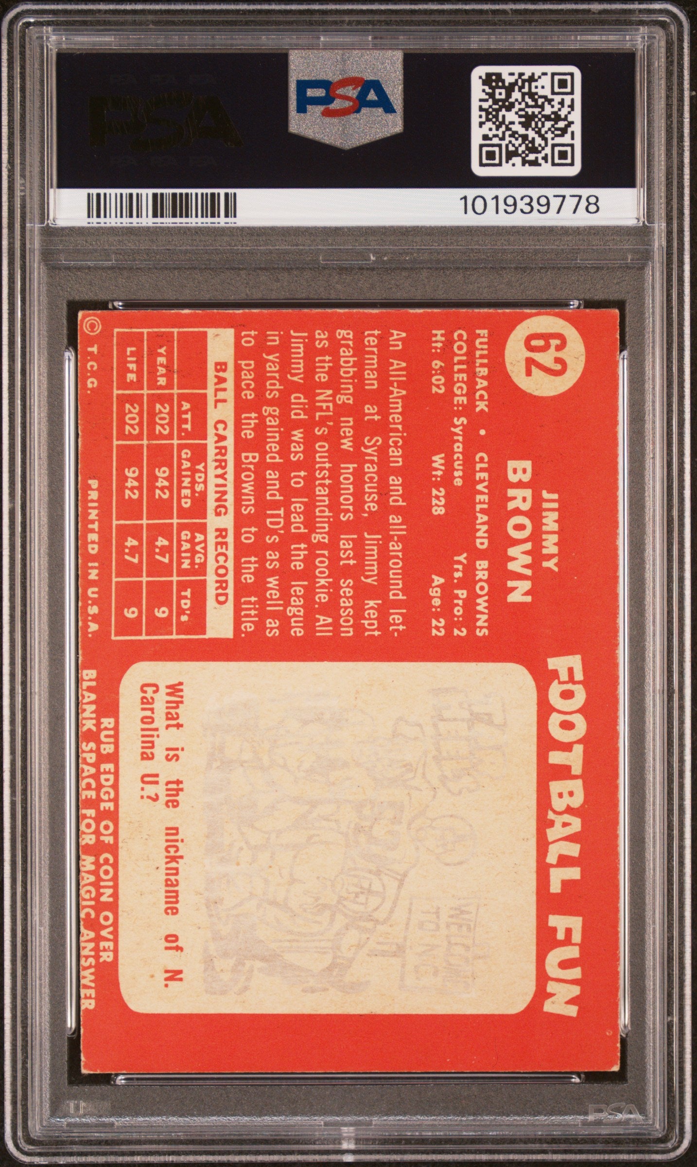 1958 Topps Jim Brown #62 PSA 4