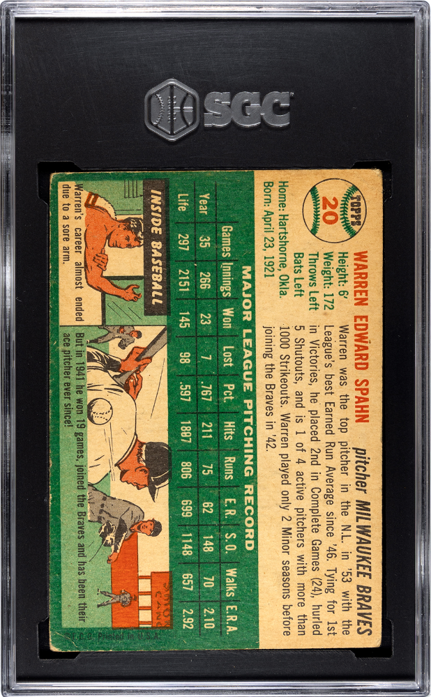 1954 Topps Warren Spahn #20 SGC 2.5