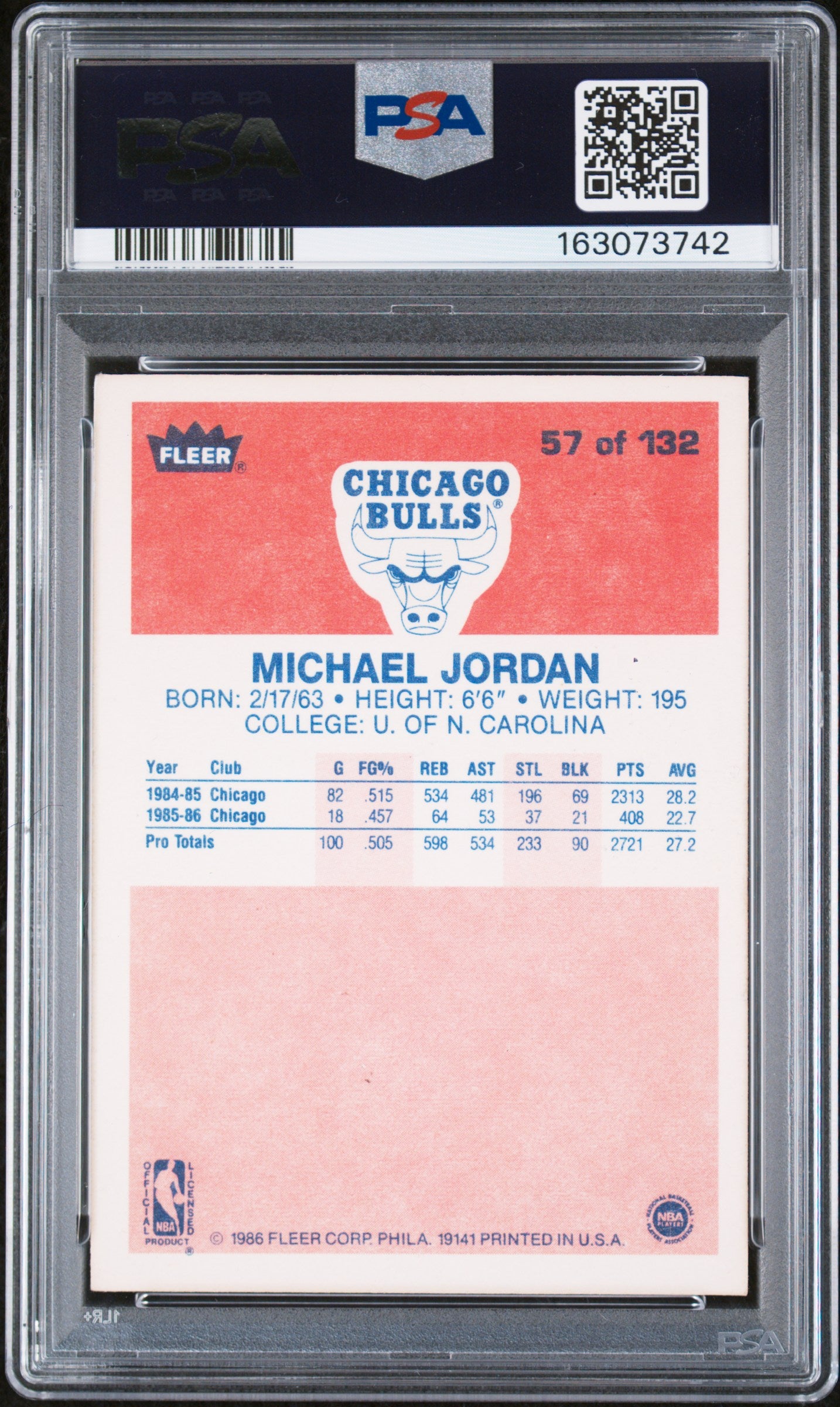 1986 Fleer Michael Jordan #57 PSA A