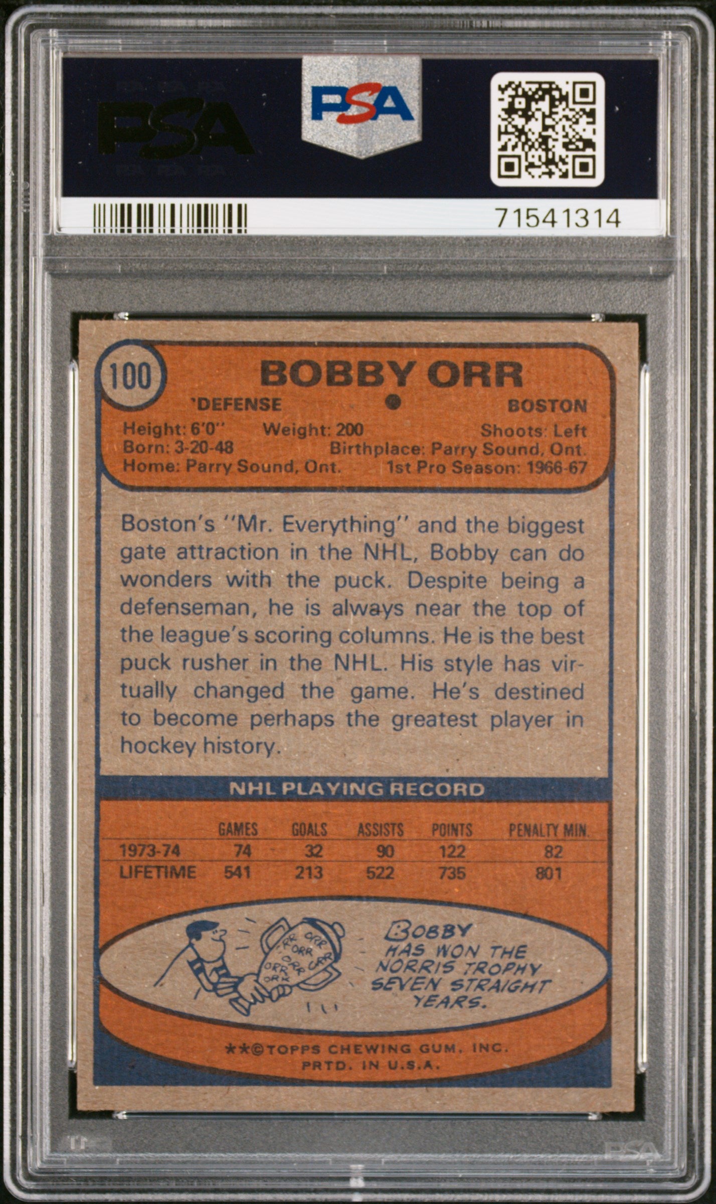 1974 Topps Bobby Orr #100 PSA 8