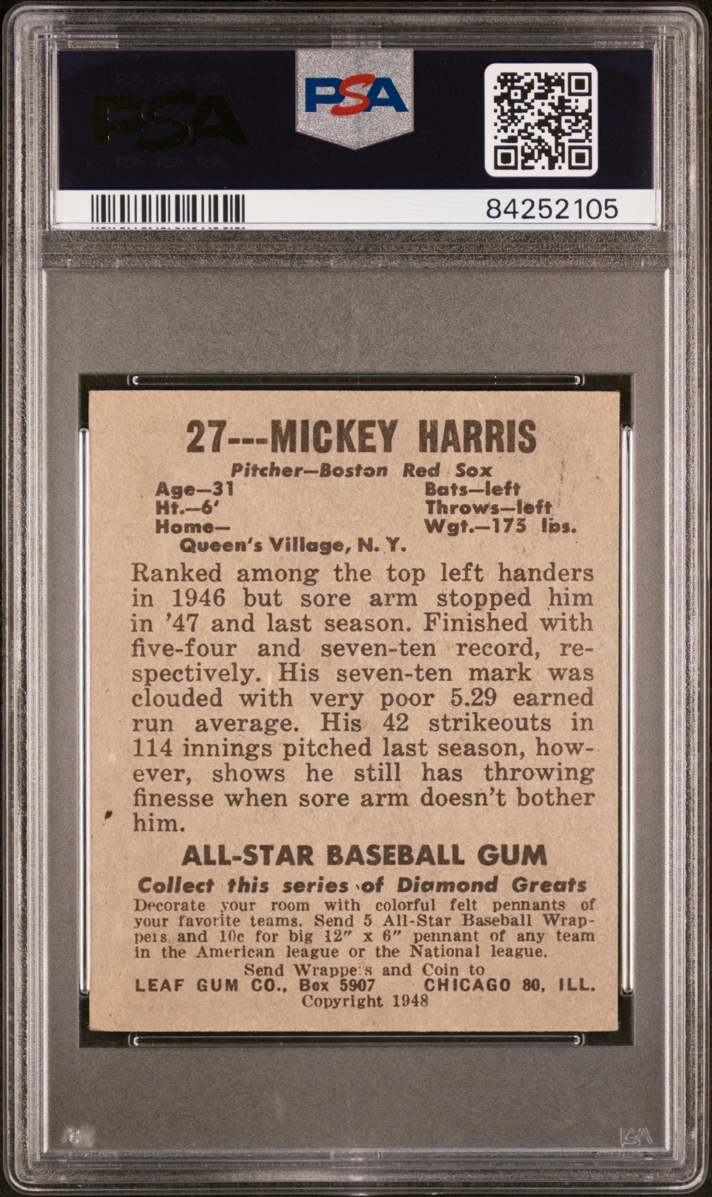 1948 Leaf Mickey Harris #27 PSA 6