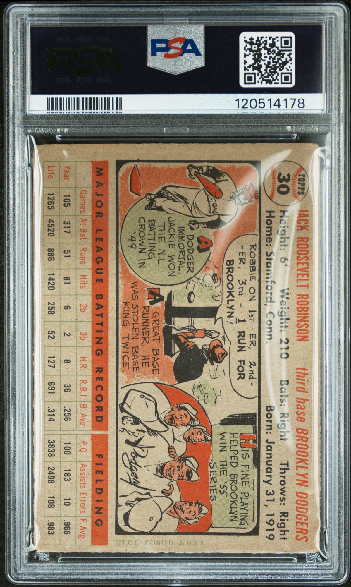 1956 Topps Jackie Robinson #30 Gray Back PSA 2