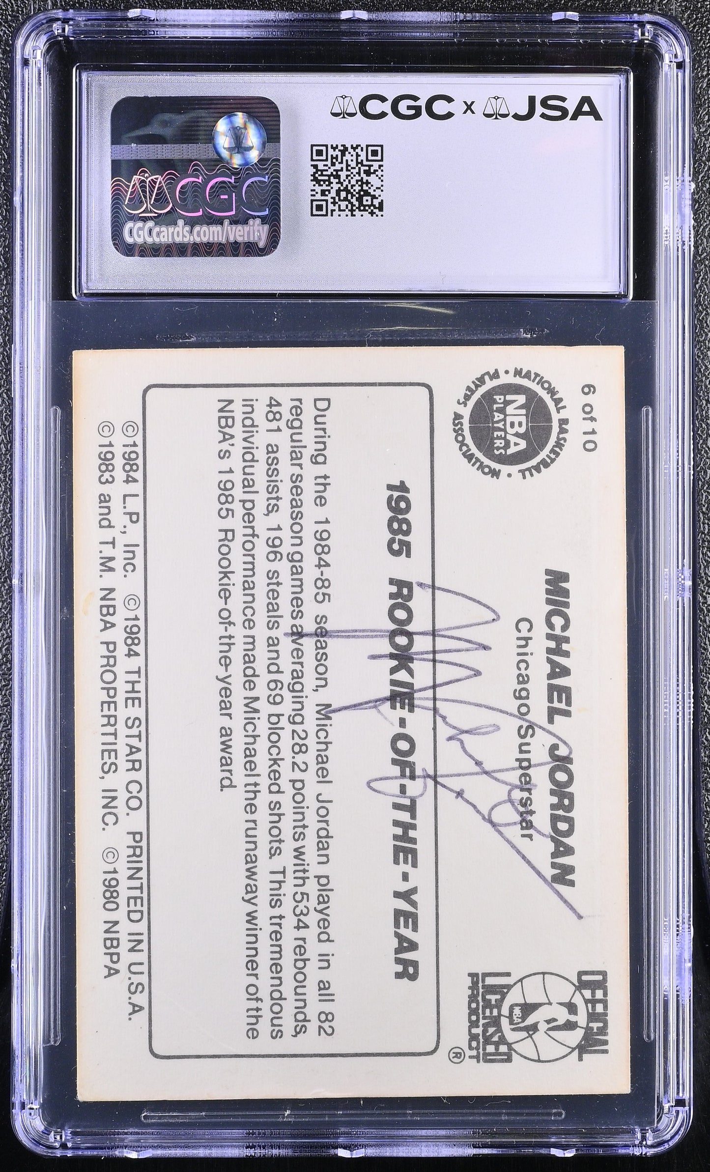 1986 Star Michael Jordan 1985 Rookie-of-the-Year #6 CGC Authentic JSA Auto 9