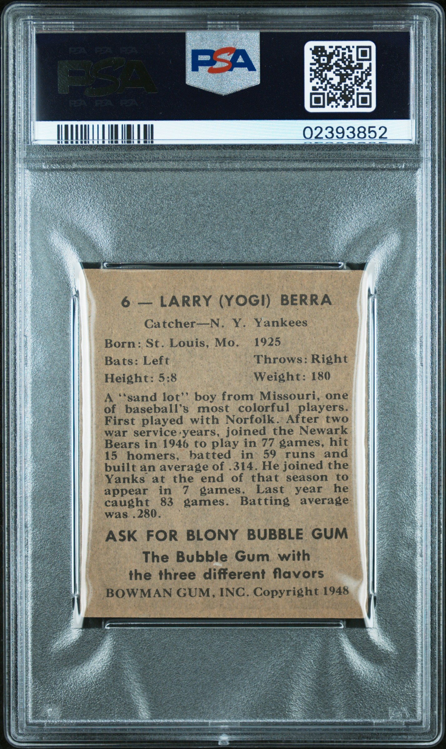 1948 Bowman Yogi Berra #6 PSA 6