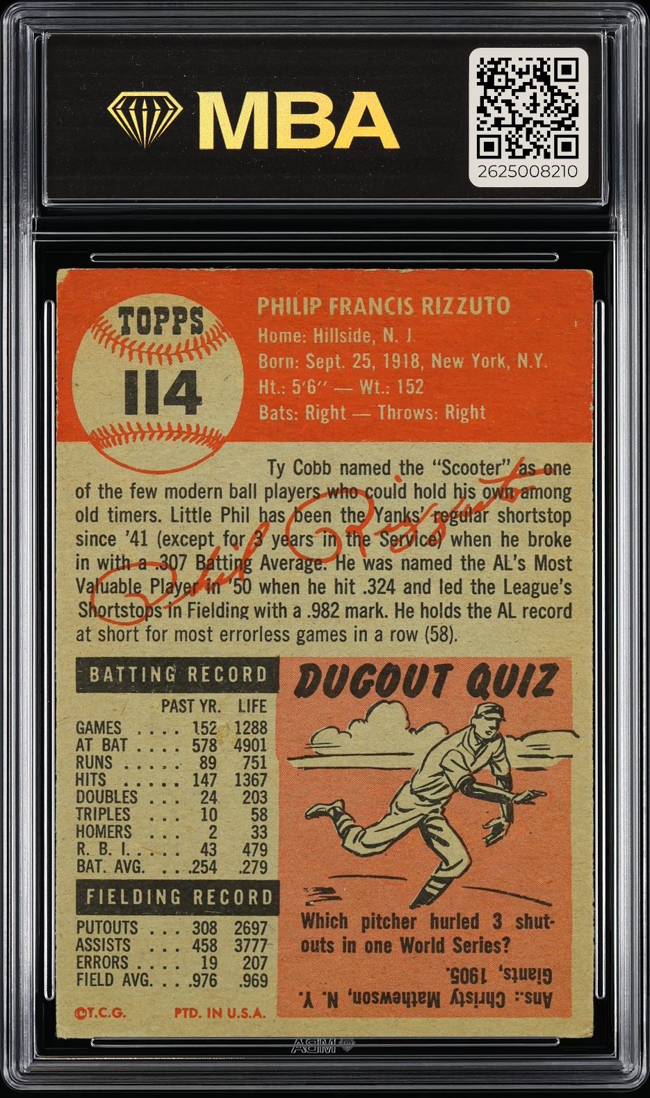 1953 Topps Phil Rizzuto #114 MBA 4 MBA Silver