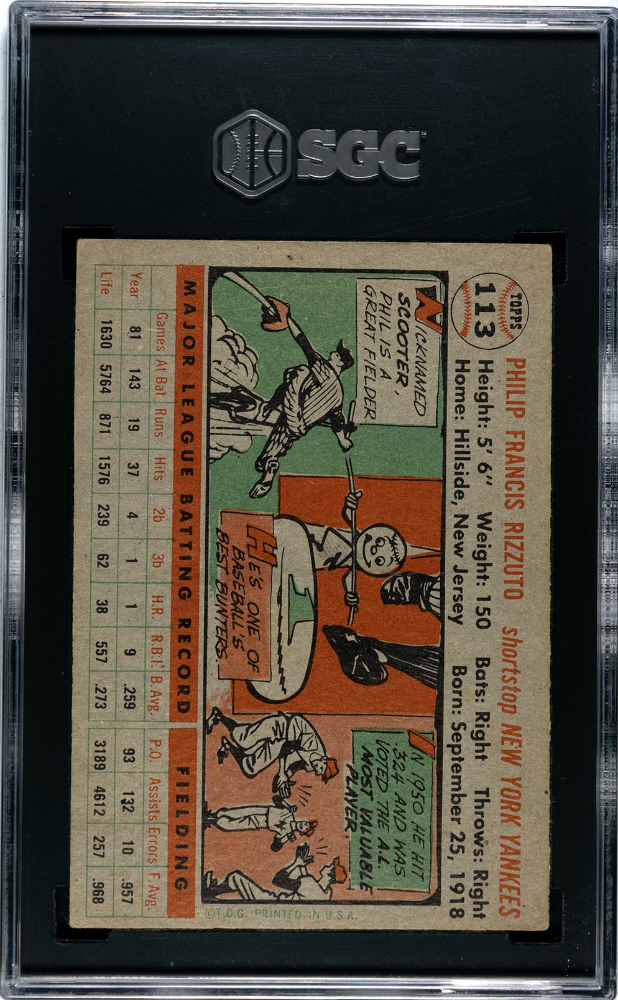 1956 Topps Phil Rizzuto #113 Gray Back SGC 3.5