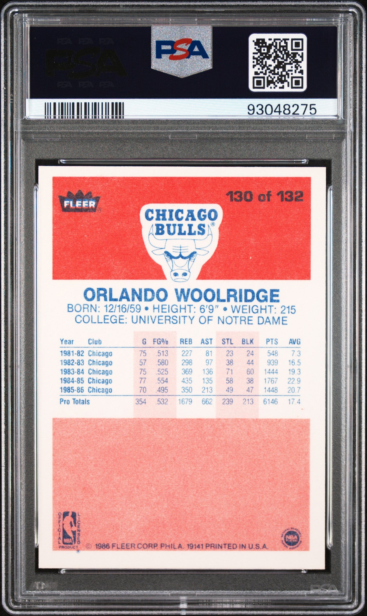 1986 Fleer Orlando Woolridge #130 PSA 9