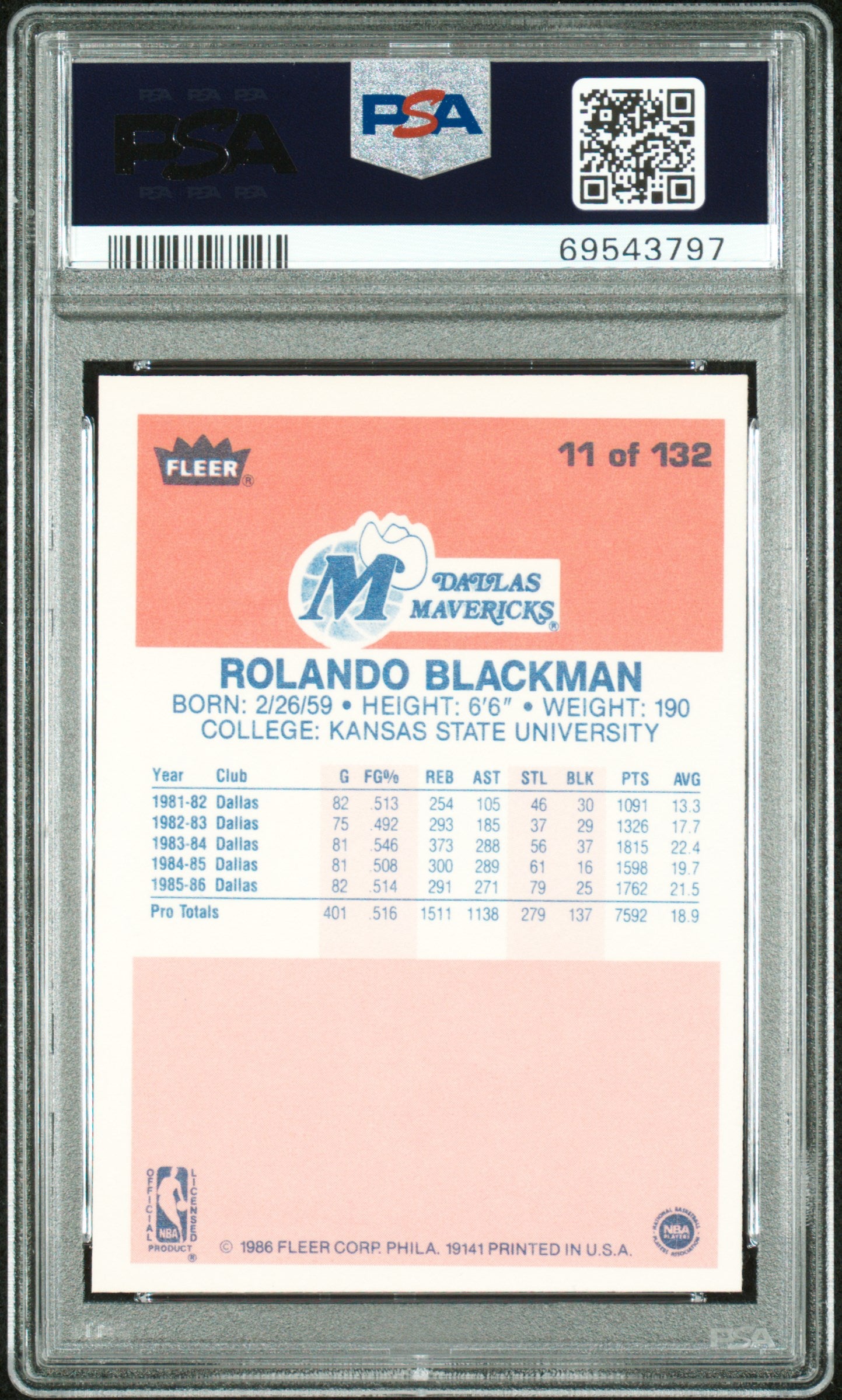 1986 Fleer Rolando Blackman #11 PSA 9