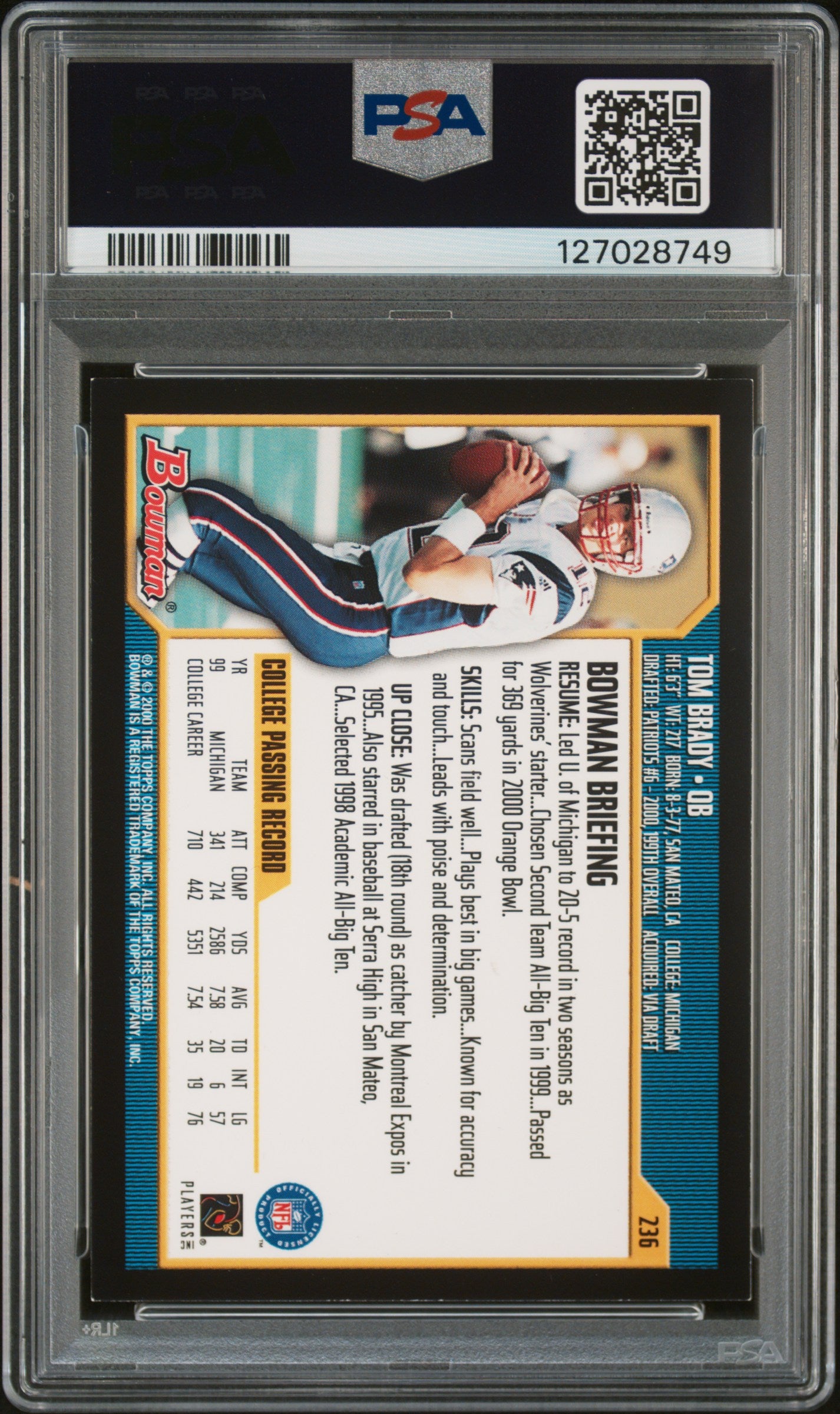 2000 Bowman Tom Brady #236 PSA 6