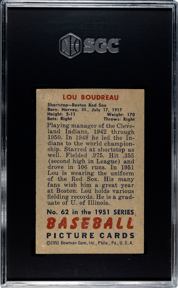 1951 Bowman Lou Boudreau #62 SGC 3