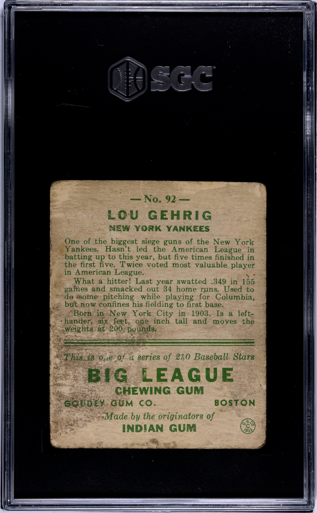 1933 Goudey Lou Gehrig #92 SGC 1