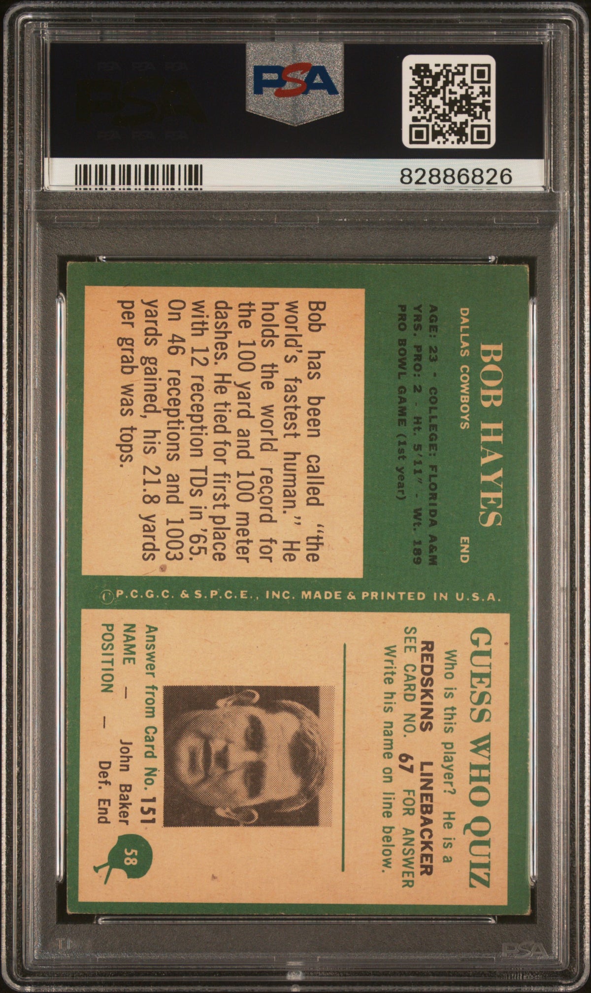 1966 Philadelphia Bob Hayes #58 PSA 5