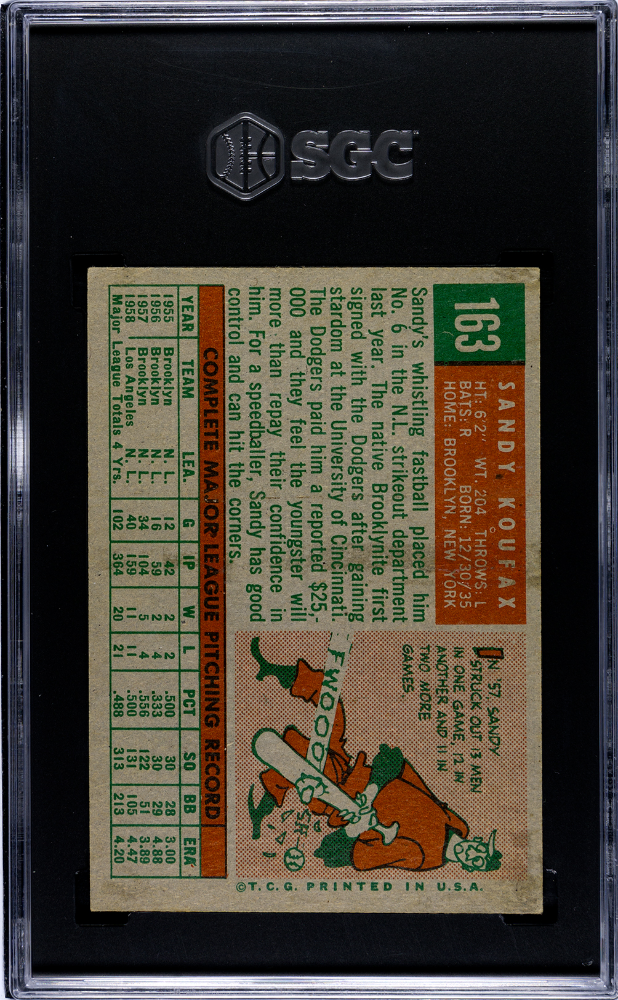 1959 Topps Sandy Koufax #163 SGC 5