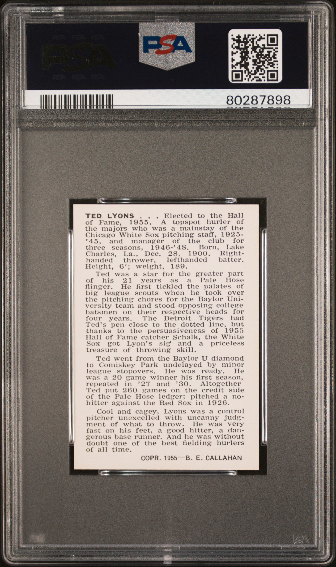 1950 Callahan Hall Of Fame Ted Lyons PSA 9